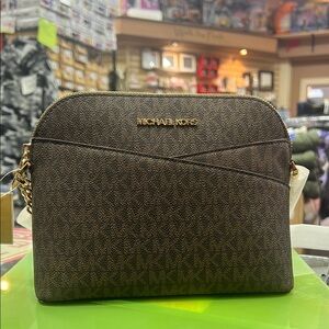 Michael Kors Brown Crossbody Bag with Chevron Stitching